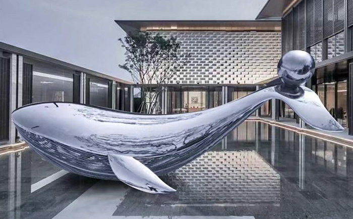 抽象不锈钢鲸鱼雕塑